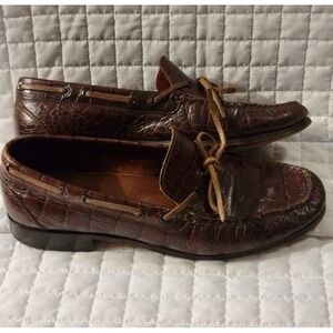 Vintage 90s Ralph Lauren Dark Brown Alligator Crocodile Pattern Classic Loafers